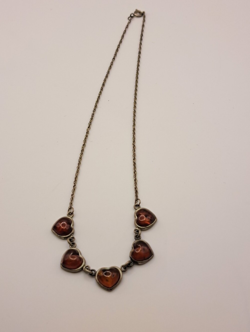 Vintage Sterling And Amber Multi-Heart Necklace.